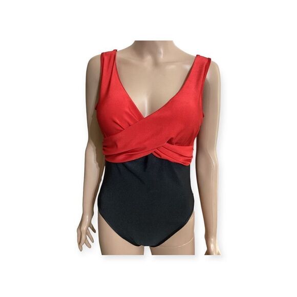 Vintage Women’s Cross Front One Piece Swimsuit M - Picture 1 of 6